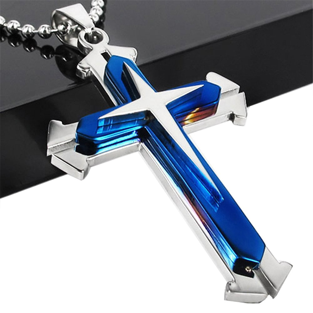 Brave Tour Men Titanium Steel Cross Necklace Blue