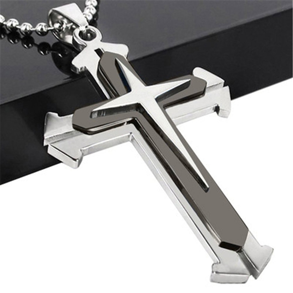 Brave Tour Men Titanium Steel Cross Necklace Sliver