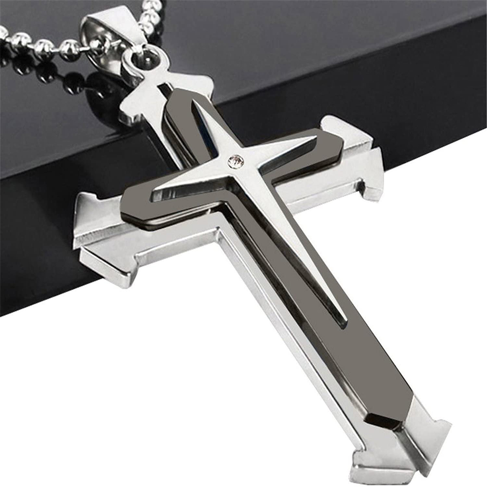 Brave Tour Men Titanium Steel Cross Necklace Sliver-Z