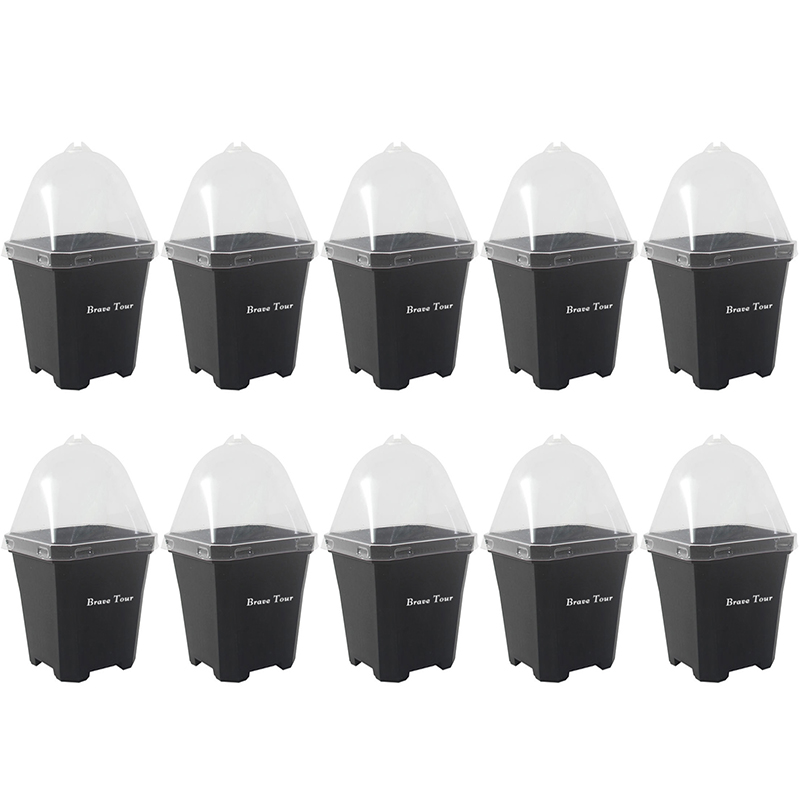 Brave Tour 10 Sets Plant Nursery Pots with Humidity Dome,Resuable Planting Pots Seedling Trays Seed Starter Kit for Seedling Flower Plant,Plant Container Cups with Vented Domes and Drain Holes Black