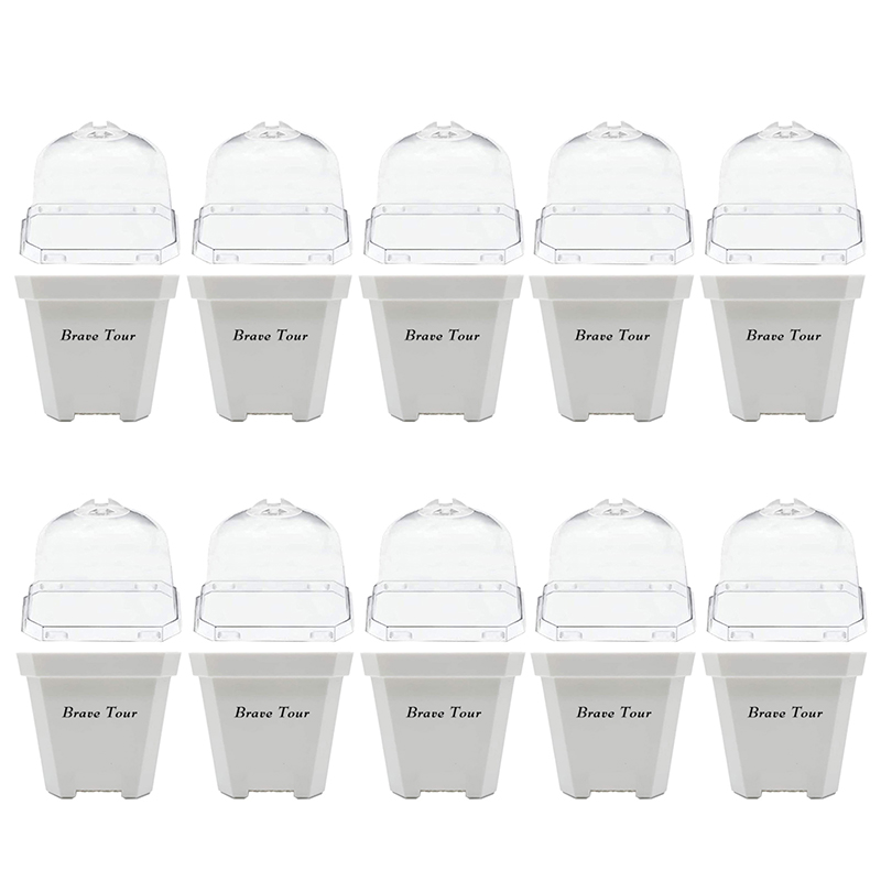 Brave Tour 10 Sets Plant Nursery Pots with Humidity Dome,Resuable Planting Pots Seedling Trays Seed Starter Kit for Seedling Flower Plant,Plant Container Cups with Vented Domes and Drain Holes White